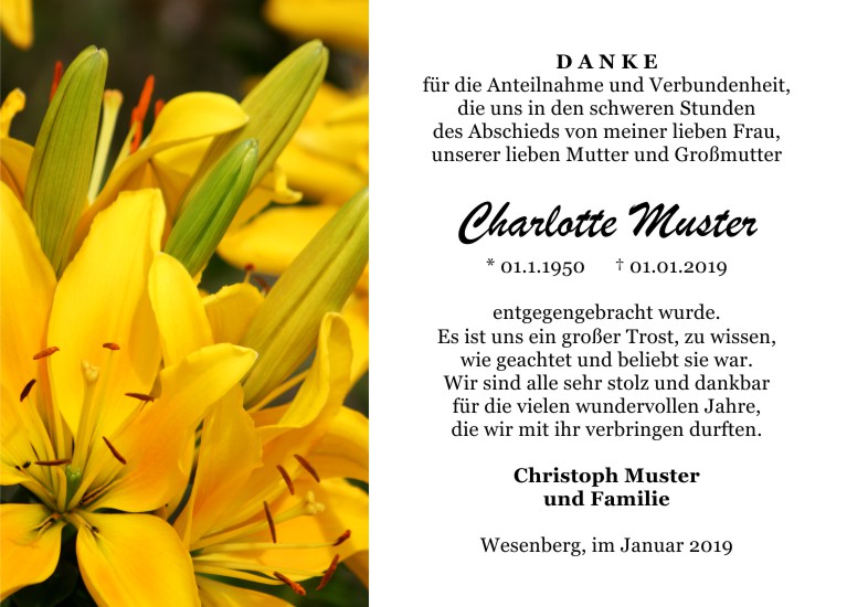 Danksagungen Trauer