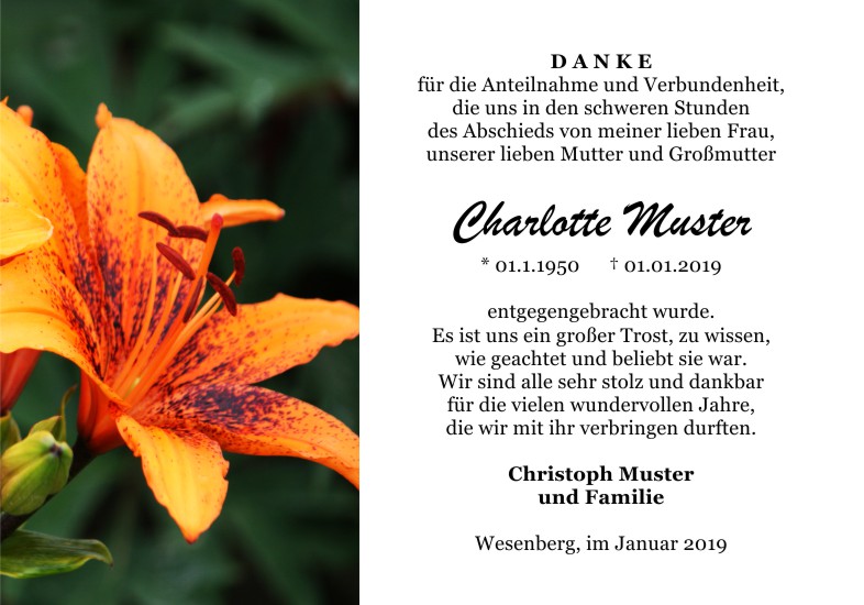 Danksagungen Trauer
