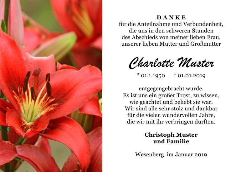 Danksagungen Trauer