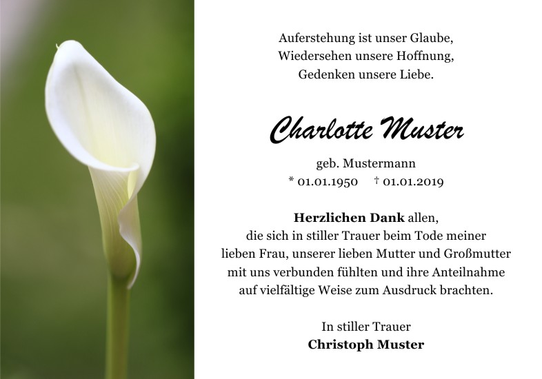 Danksagungen Trauer