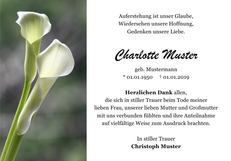 Danksagungen Trauer