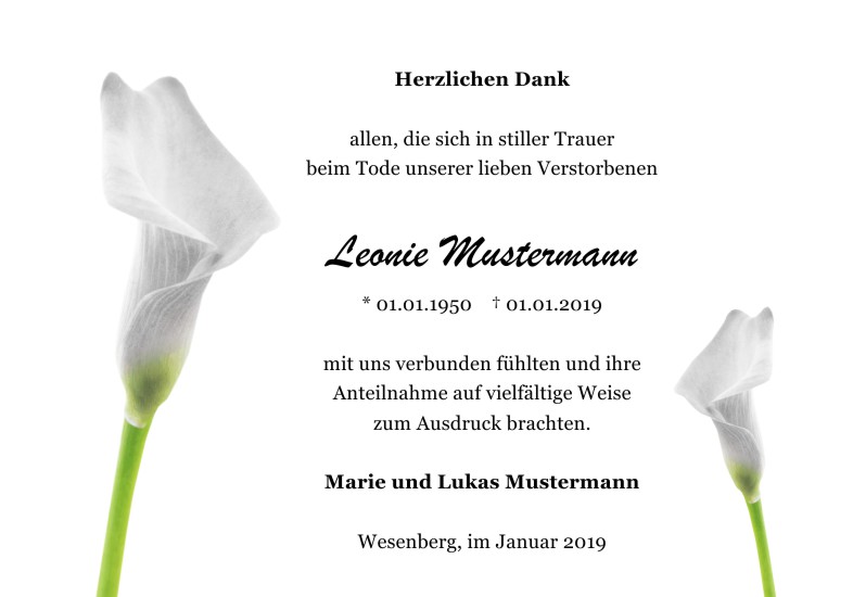 Danksagungen Trauer