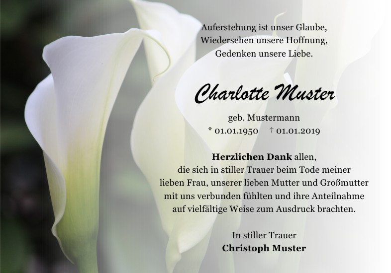 Danksagungen Trauer