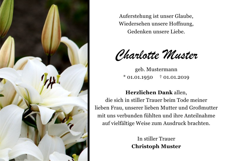Danksagungen Trauer