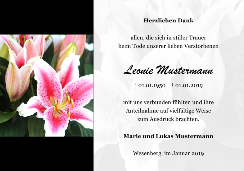 Danksagungen Trauer