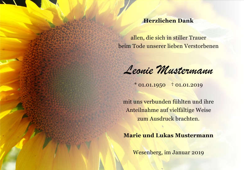 Danksagungen Trauer