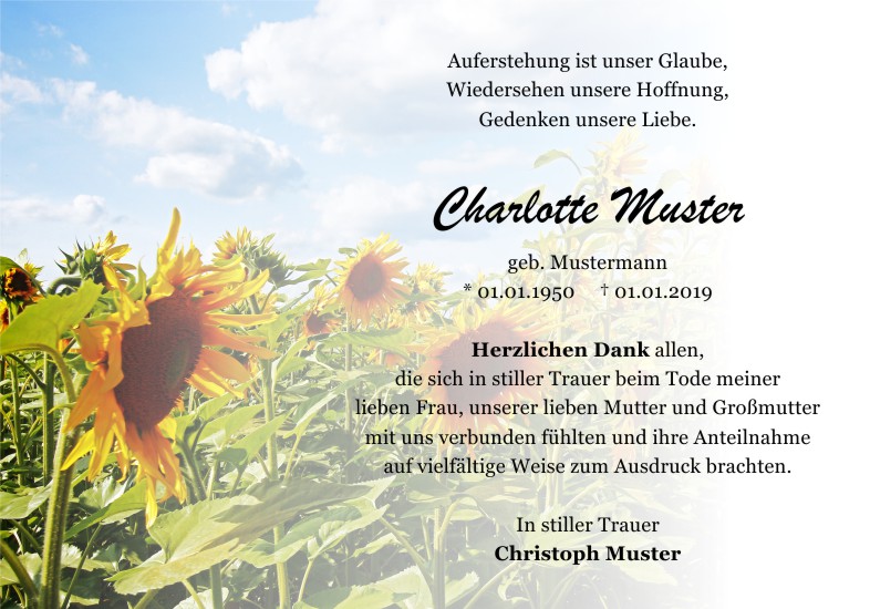 Danksagungen Trauer