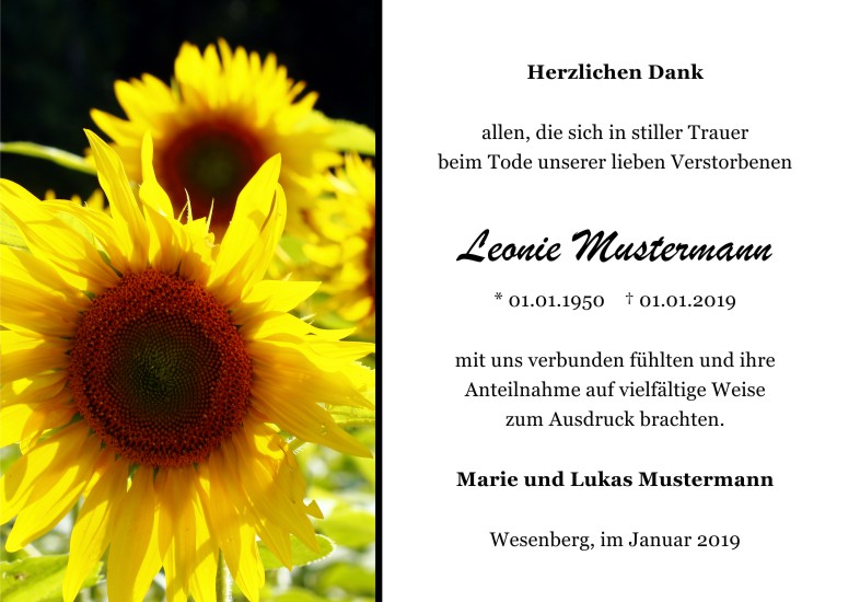 Danksagungen Trauer