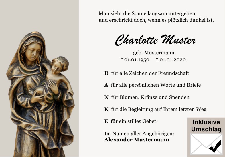 Danksagungen Trauer