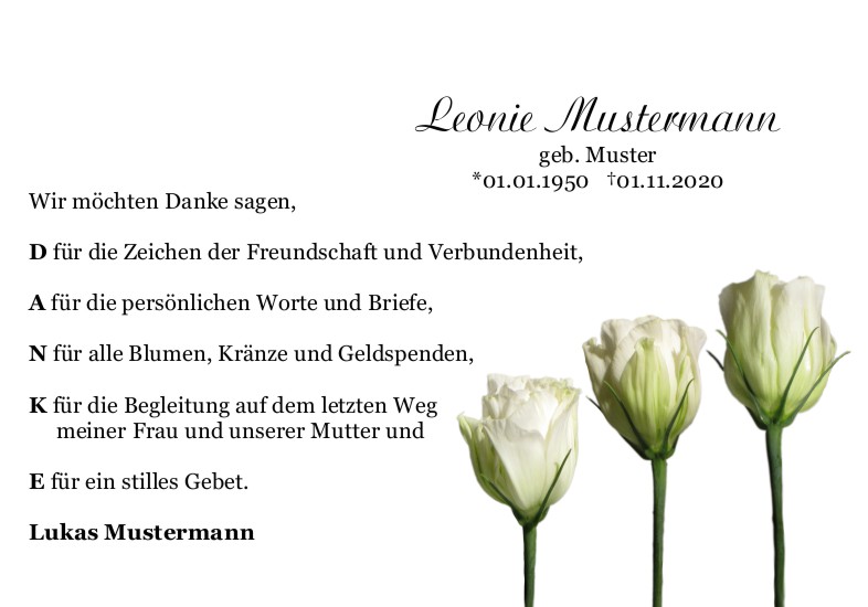 Danksagungen Trauer