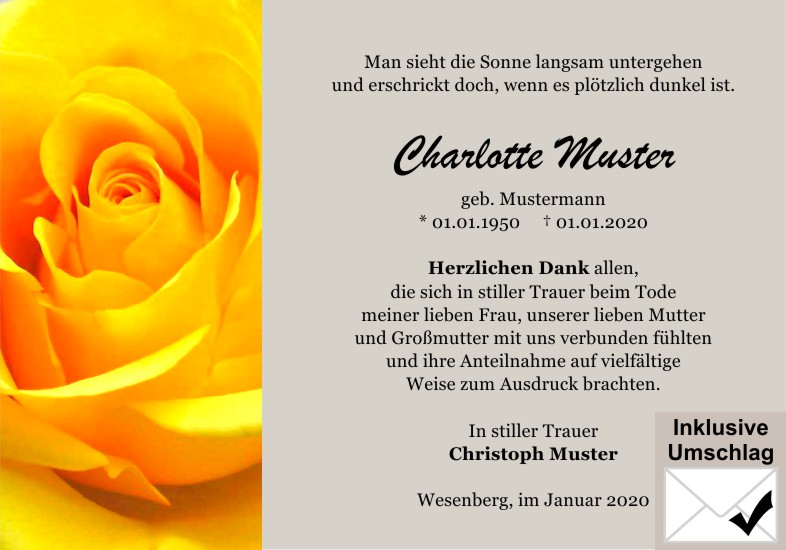 Danksagungen Trauer
