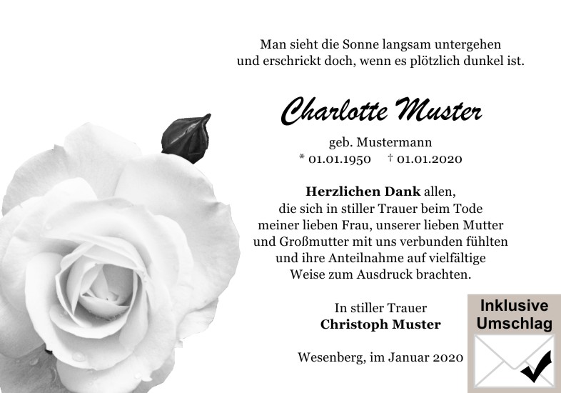 Danksagungen Trauer
