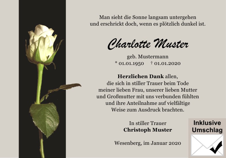 Danksagungen Trauer
