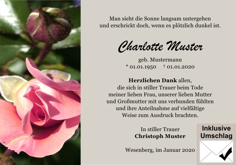 Danksagungen Trauer