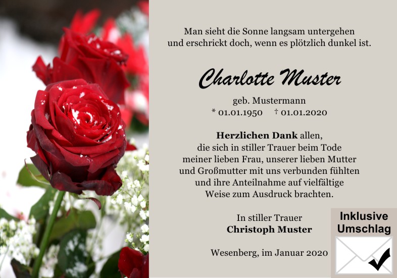 Danksagungen Trauer