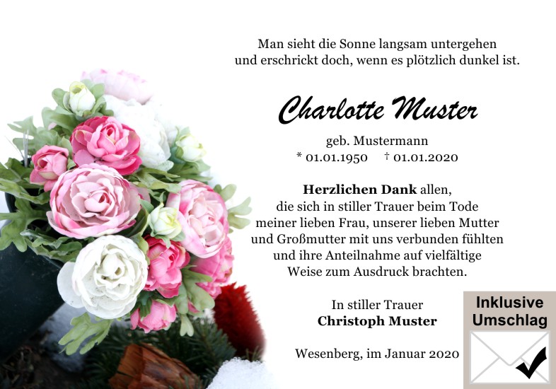 Danksagungen Trauer