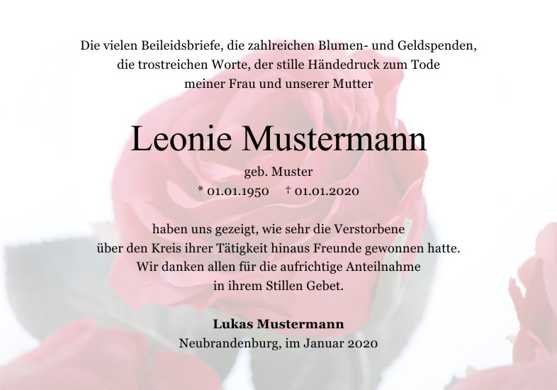 Danksagungen Trauer