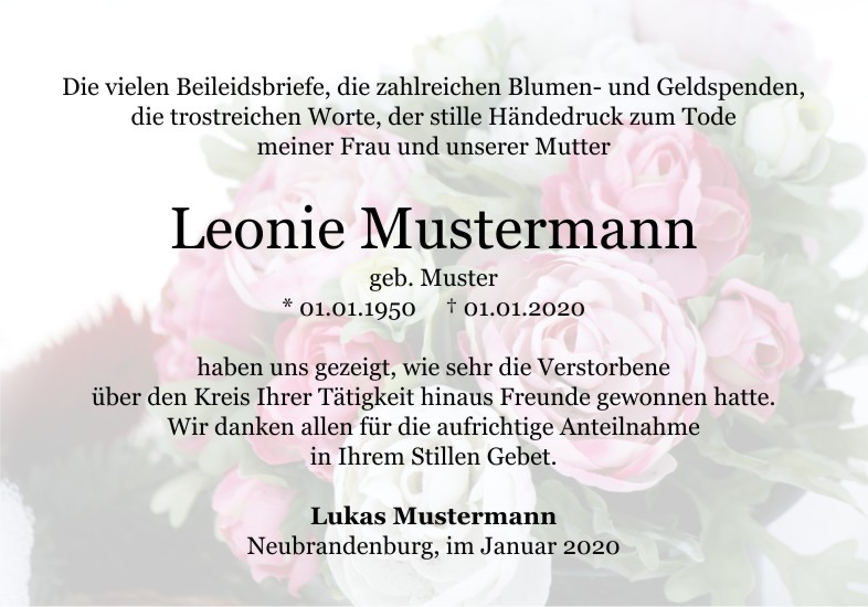 Danksagungen Trauer
