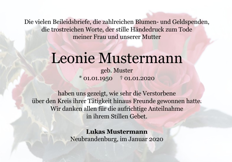 Danksagungen Trauer