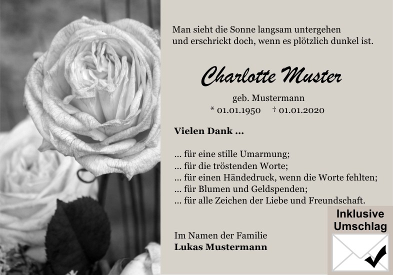 Danksagungen Trauer