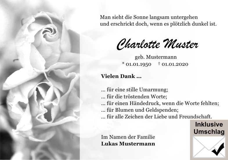 Danksagungen Trauer