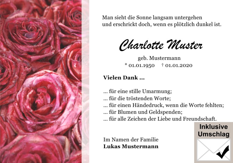 Danksagungen Trauer
