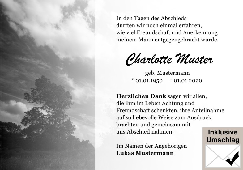 Danksagungen Trauer