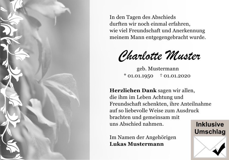 Danksagungen Trauer