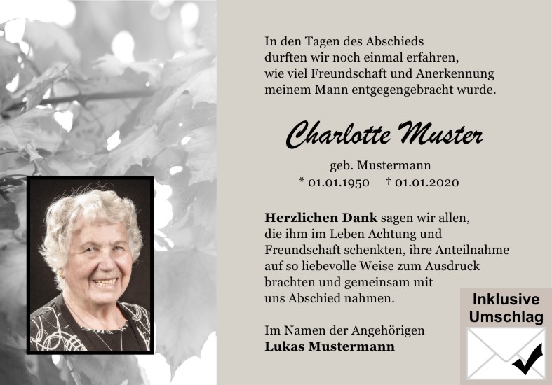 Danksagungen Trauer