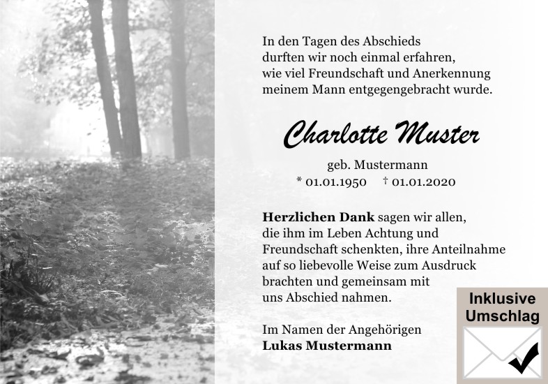 Danksagungen Trauer