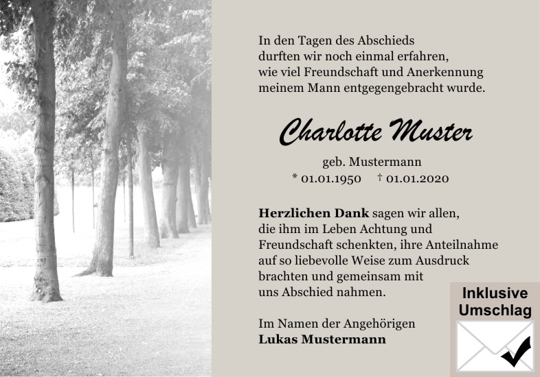 Danksagungen Trauer