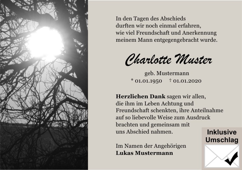 Danksagungen Trauer