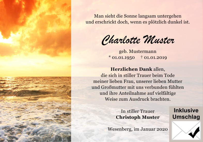 Danksagungen Trauer