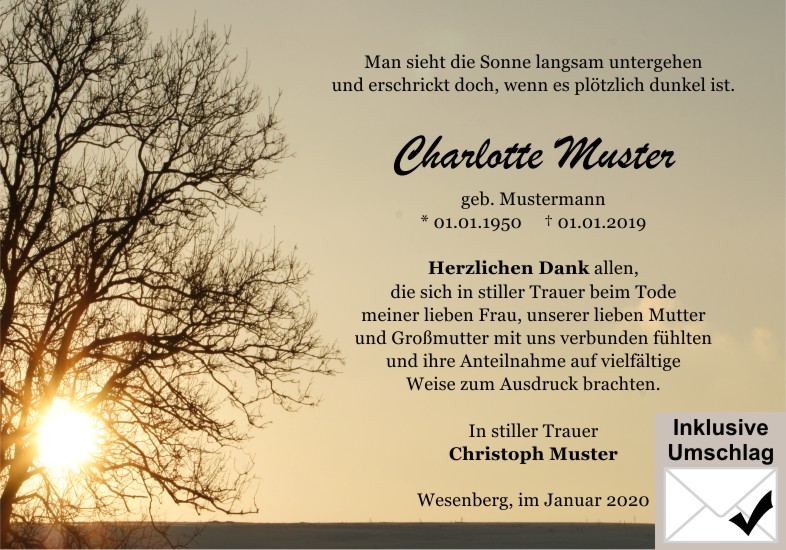 Danksagungen Trauer