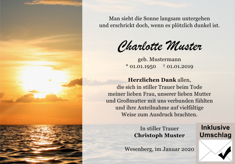 Danksagungen Trauer