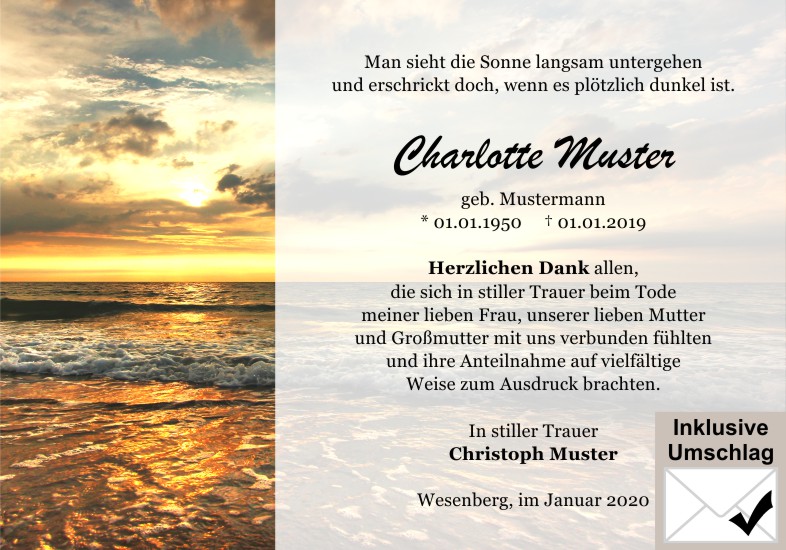 Danksagungen Trauer