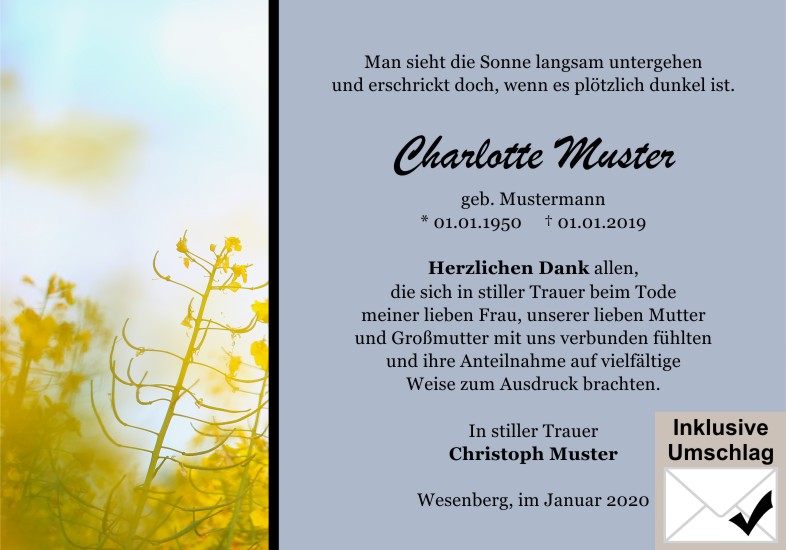 Danksagungen Trauer