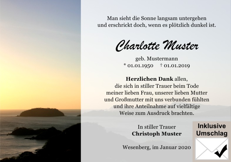Danksagungen Trauer
