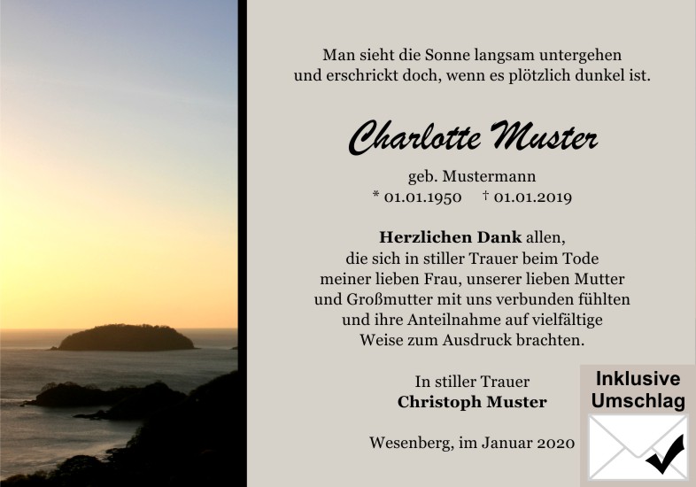 Danksagungen Trauer