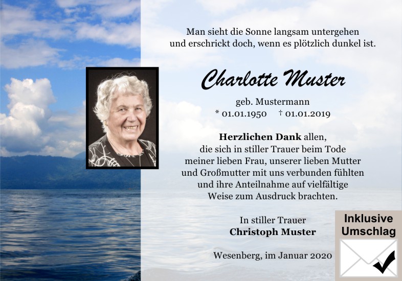 Danksagungen Trauer
