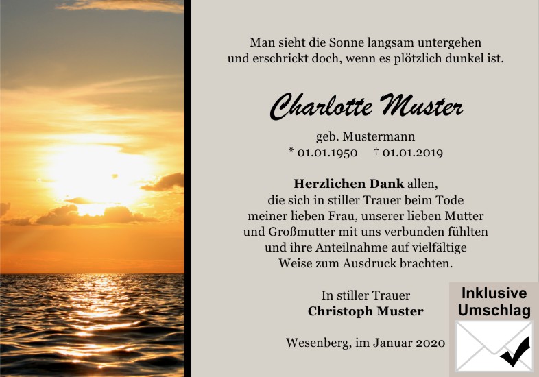Danksagungen Trauer