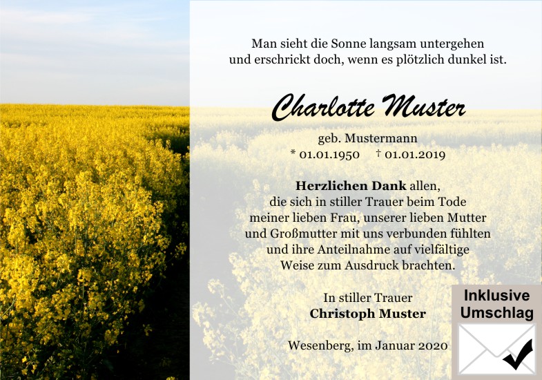 Danksagungen Trauer