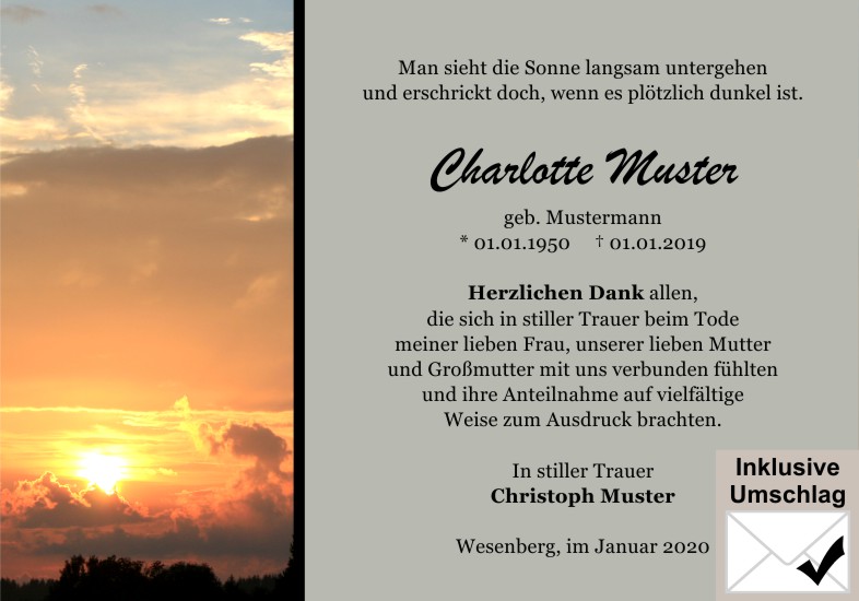 Danksagungen Trauer