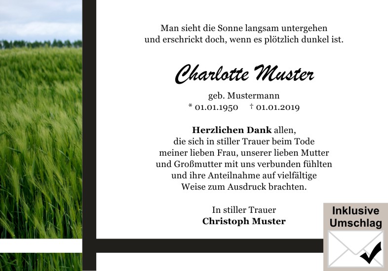 Danksagungen Trauer