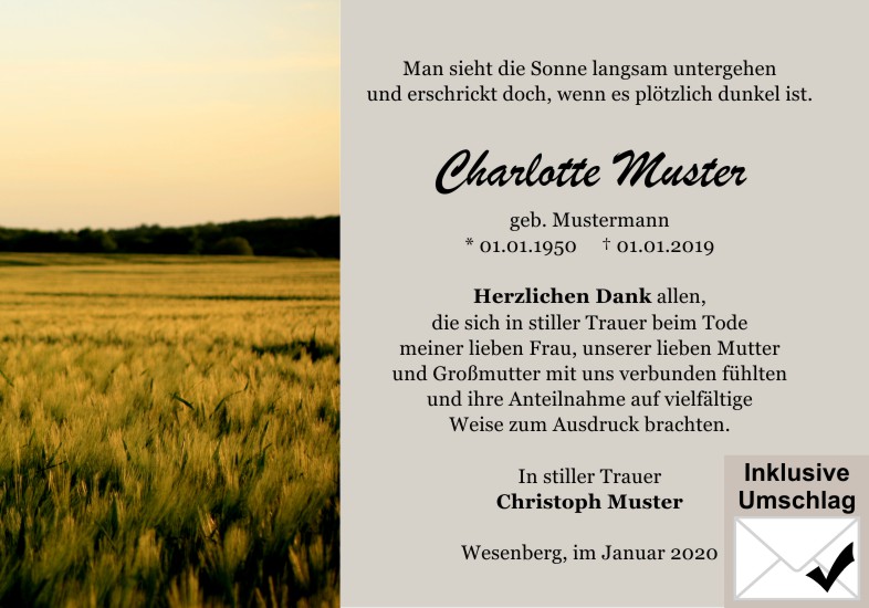 Danksagungen Trauer
