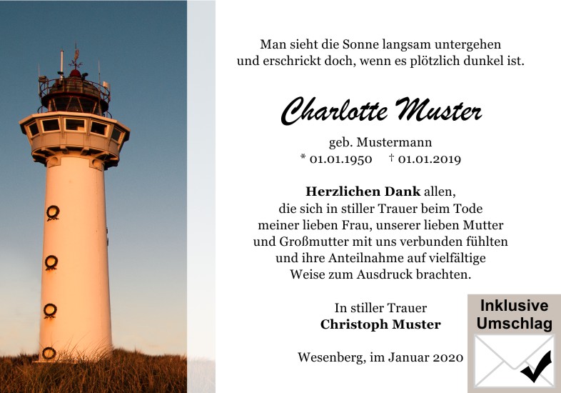 Danksagungen Trauer