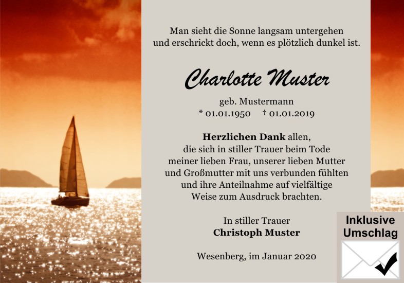 Danksagungen Trauer