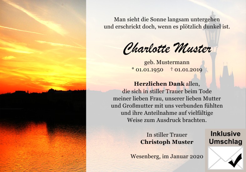 Danksagungen Trauer