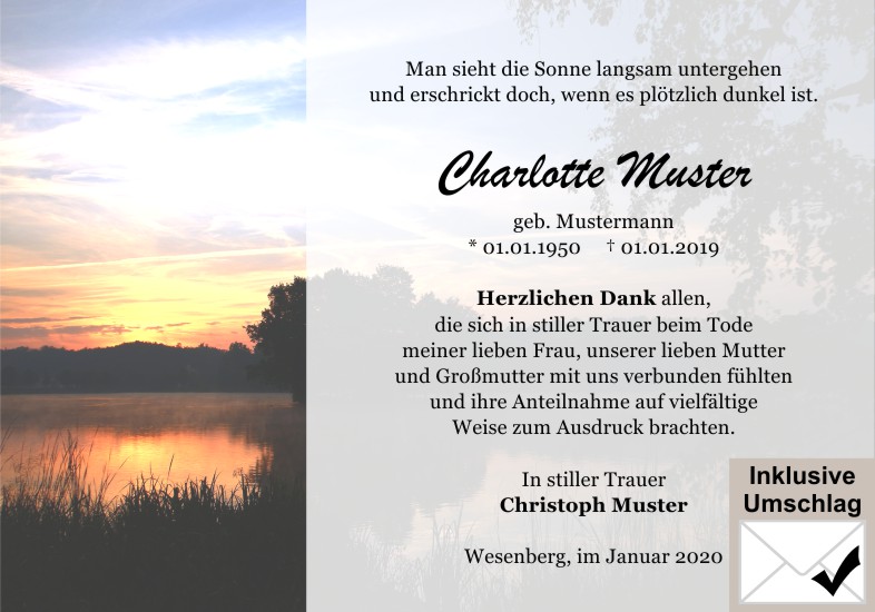 Danksagungen Trauer