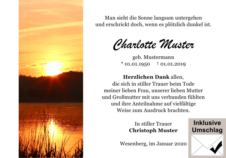Danksagungen Trauer